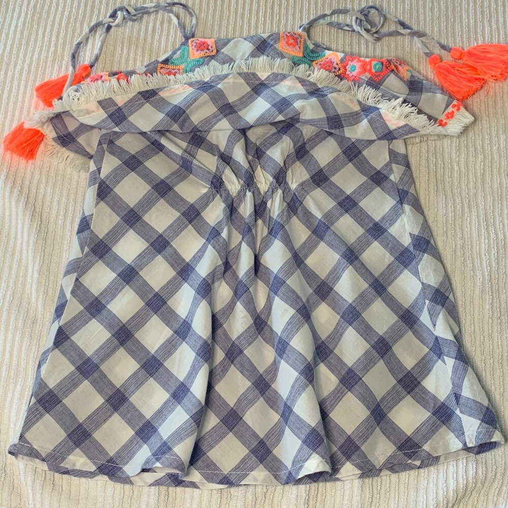 Egg New York Boho Plaid Tassel Dress 2T Embroidered Neon Trim - Picture 3 of 4